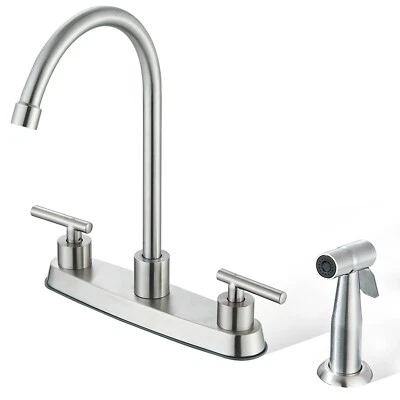 Brushed Nickel Kitchen Faucet 3 Hole 8 inch Centerset Sink Mixer 2 Handle Swivel - Image 1 of 4