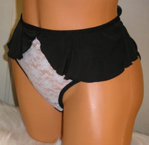 Floral Lace Black Ruffle Front Bikini Panties Lingerie, 3XL Adult Gift - Picture 1 of 7