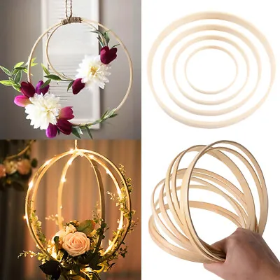 10X Wooden Bamboo Floral Hoop Wreath Large Bamboo Rings Macrame Craft Hoop Rings • 7.98€