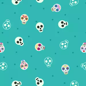 Sugar Skulls Glow in the Dark Turquoise Fabric - 18" x 44" - Picture 1 of 1