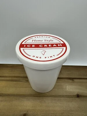 Contenedor de almacenamiento de helados Williams Sonoma ~ cerámica una pinta ~ blanco rojo Foto 1 de 4