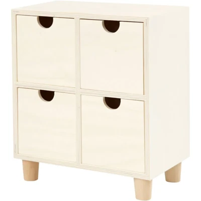 Wooden Chest Of 4 Drawers Unit With Legs Desk Storage Box Paint Decorate 23cm - Image 1 of 3