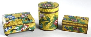 Antique Japanese Blue "CLOISSONNE ENAMEL" Set of 3 boxes - Picture 1 of 3