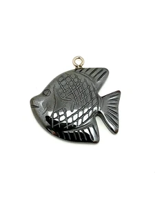 Natural Hematite Gemstone Carved Angel Fish Pendant, 44.10cts (0.3 oz) - Picture 1 of 1