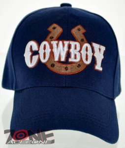 NEW! RODEO COWBOY HORSE HORSESHOE CAP HAT NAVY - Picture 1 of 4
