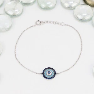 Evil Eye Bracelet, 925 Sterling Silver, Turquoise Bracelet, Lucky Charm Bracelet - Picture 1 of 4