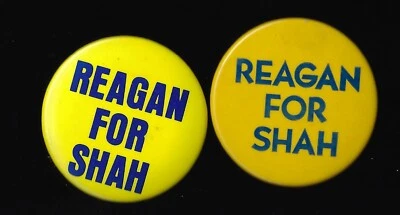 Botón de protesta anti-Ronald Reagan edición o campaña Reagan para Shah 2 tipos diferentes Foto 1 de 2