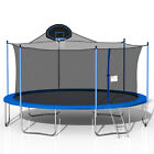 16Ft Backyard Trampoline For Kids With Safety Enclosure Net Basketball Hoop Blue