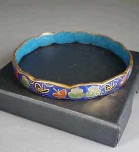 Bracciale Smalto Cloisonne Blu Interno Esterno e Fiori Farfalle - Foto 1 di 10