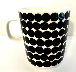 Marimekko Siirtolapuutarha Räsymatto Becher schwarz & weiß 3,75" hoch 3" breit fasst 8,5 Unzen - Bild 1 von 6
