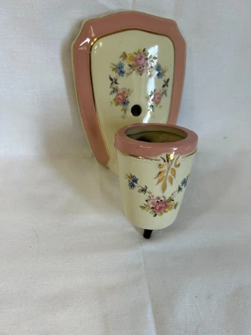 VTG Ceramic Ivory Porcelain Wall Sconce Pink Floral Light Fixture Old Cover