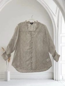Express Damen beige bedruckt transparent Langarm Top Größe Large Knopfleiste - Bild 1 von 17