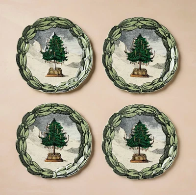 Paquete de 4 platos de árbol de Navidad John Derian 2025 de gres aperitivos nuevos en caja Foto 1 de 4