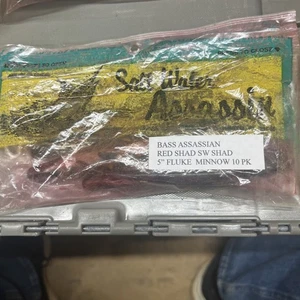 SALT WATER Assassin  5" FLUKE MINNOW  RED SHAD/ SALT WATER SHAD 10 Pk - Picture 1 of 5