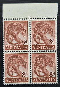 1960- Australia Blk 4X8d Red Brown Tiger Cat stamps MUH Helicon paper Cat £4.00+ - Bild 1 von 2