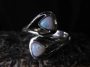 Australian Opal Ring Multi Fire Stone 925 Sterling Silver Jewelry Adjustable - Picture 1 of 7