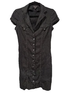 Vintage Bebe Dress Womens Small Black Polka Dot Button Up Y2K 90s Barbie Twee - Picture 1 of 9