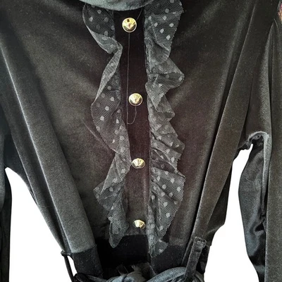 Black Velvet Lace Ruffle Button Down Maxi Dress Funeral Church Play Musical - Image 1 of 4