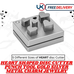 5 PC Heart Shaped Disc Cutter Punch Tool Gold Silver Metal Charm Jewelry - Picture 1 of 2