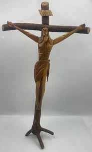 ✞ Wood Hand Carved Jesus INRI Crucifixion Statue Crucified Wooden Cross UNIQUE ✞ - Picture 1 of 7