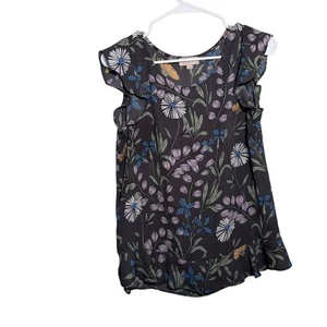 Loft Blouse Women's Small Round Neck Ruffle Sleeveless Lightweight Shirt Top - Picture 1 of 10