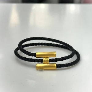 Hermes Men's Tunisie Tresor Bracelet Black Gold T5 136216533 - Picture 1 of 5
