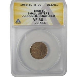 1858 Small Letters Flying Eagle Cent VF 30 Details ANACS SKU:I20101 - Picture 1 of 4