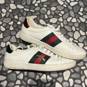 Zapatillas Gucci Ace Bee Cuero Blanco Parte Superior Baja Talla 6 Rojo Verde Piel de Serpiente Tacón - Imagen 1 de 13