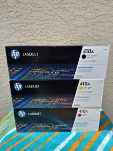 3 HP 410A TONER Cartridges CF413A CF412A CF410A Magenta Yellow Black New Sealed - Picture 1 of 2