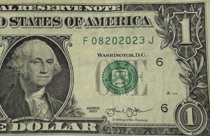 Birthday Note February 23 1971 fancy serial number 1 dollar billF19712302 B FW - Picture 1 of 6