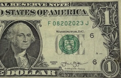 Birthday Note February 23 1971 fancy serial number 1 dollar billF19712302 B FW - Image 1 of 4