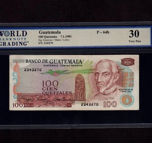 Guatemala 100 Quetzales 1981 P-64b * WBG VF 30 * Rare Date * - Picture 1 of 2