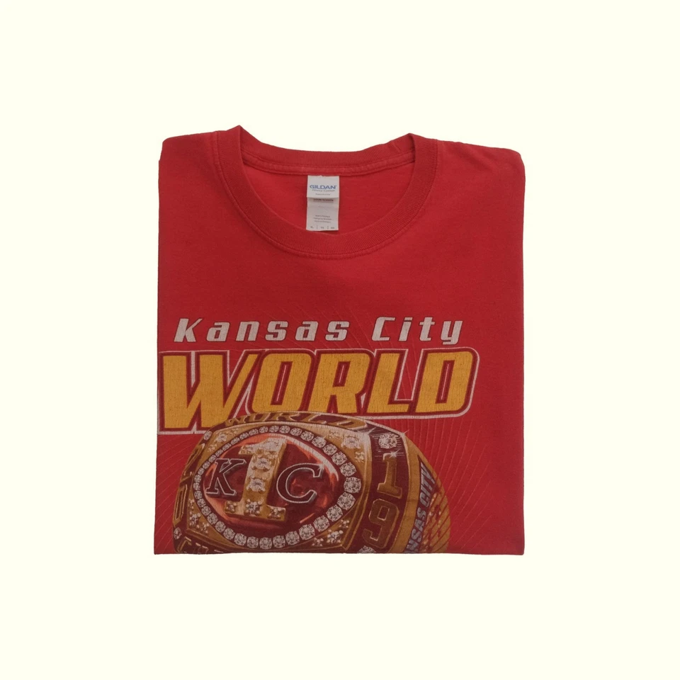 NFL KANSAS CITY CHIEFS FÚTBOL AMERICANO Y2K CAMPEONES MUNDIALES SUPER BOWL ANILLO CAMISETA TALLA XL Foto 1 de 4