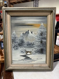 Original Öl auf Leinwand Winterlandschaft signiert Rechtsanwalt gerahmtes Gemälde - Bild 1 von 19