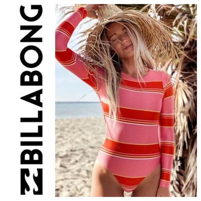 NUEVO CON ETIQUETAS BILLABONG TANLINES BODY A RAYAS L/S UNA PIEZA RASHGUARD GRANDE (12) $139 Foto 1 de 4