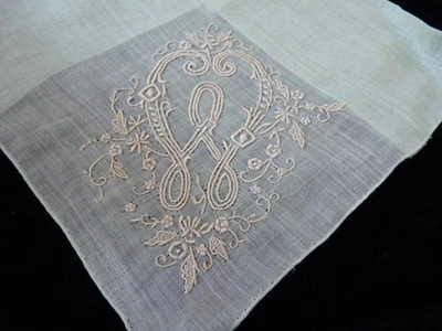 Новый с Ярлыками VTG ручной работы Hanky Мадейра вышивка монограмма зеленый - Изображение 1 из 4