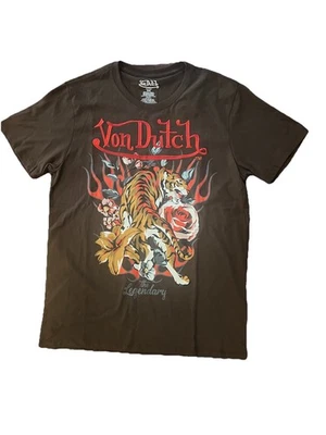 Camiseta para hombre Von Dutch bordada/serigrafía marrón - rosa tigre floral - talla M Foto 1 de 3