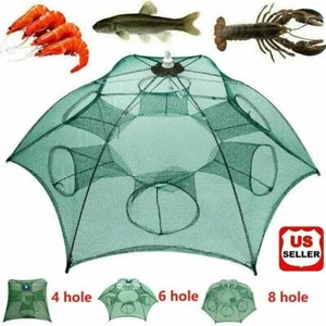 Fishing Bait Trap Crab Net Crawdad Shrimp Cast Dip Cage Fish Minnow Foldable NEW - Picture 1 of 11