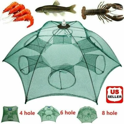 LINKPAL Fishing Bait Trap Crab Net Crawdad Shrimp Cast Dip Cage Fish Minnow Foldable NEW