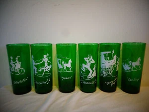 6 ANCHOR HOCKING GAY NINTIES FOREST GREEN ICE TEA GLASS STRAIGHT SHELL TUMBLERS - Picture 1 of 7
