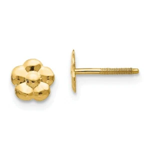 14K Gelbgold 6mm Blume Ohrstecker Push Hinten Madi K Kinder Schmuck - Picture 1 of 3