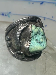 Navajo ring turquoise cigar band flowers leaves size 9.25 sterling silver women - Picture 1 of 12