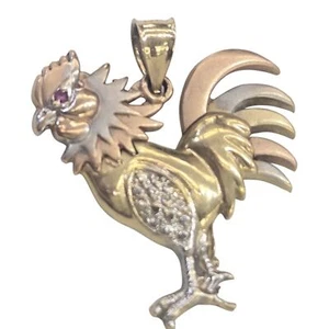 Solid 14k Rose Yellow White Gold Rooster Pendant - Picture 1 of 11