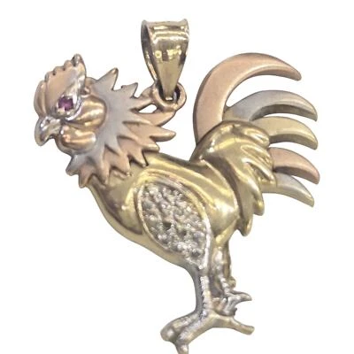 Solid 14k Rose Yellow White Gold Rooster Pendant - Image 1 of 4