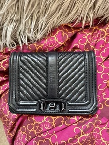 Rebecca Minkoff Chevron Quilted Leather SM Love Crossbody Hand Bag Black/Black N - Picture 1 of 6