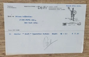 1910 Billhead New York City The DeFi Manufacturing Company Carbon Paper Ribbons - Picture 1 of 1