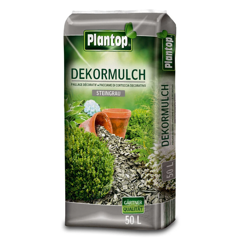 Rindenmulch Dekor 50 Liter Steingrau Deko-mulch Dekormulch Plantop grau