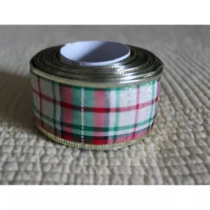 24 feet / 8 yards. Red & Green Plaid Checked Wired Ribbon w Gold Edges Christmas - Picture 1 of 2