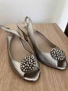 SCARPE IN PELLE PELTRO LOTUS UK8 fionda schiena punta aperta strass fibbia fiore - Foto 1 di 7