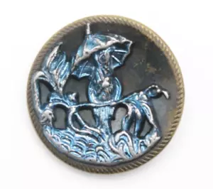 .90" Victorian Anthropomorphic Bird Story Button Storybook Mr. Rook Umbrella - Picture 1 of 3